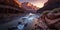 Grand Canyon at sunset, river in rocky mountains in Arizona, USA, generative AI