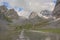 Grand Casse and other mountain peaks along Lac des Vaches, glacial lake in the French Alps