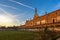 Grand Cloister facade of the Pavia Carthusian monastery at sunset