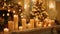 A grand fireplace mantel is transformed into a stunning display with a row of tall elegant candles standing tall in the