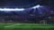 Grand football stadium illuminated by spotlights and empty green grass