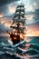 The Grand Historical Pirate Ship\\\'s Commanding Display in the Midst of Stormy Seas. AI generated