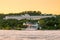 The Grand Hotel on prominent display at sunset on Mackinac Island  Michigan