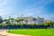 Grand Hotel and square with green lawn in touristic city centre Rimini