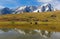 Grand Jorasses glacier and Giant tooth reflection