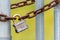 GRAND LEDGE, MI - APRIL 17th: Fence with a chain and Commercial grade locked Master Padlock