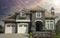 Grand Luxury Home House Maison Rock Stucco Front Exterior Cloudy Sunset Sky Background