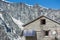 Grand Mountet Hut with solar batteries on the wall on a beautiful sunny day in Switzerland Alps