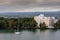 Grand Naniloa Hotel and sail boat in Hilo, Hawaii, USA