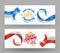 Grand opening banners with abstract red and blue ribbons