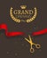 Grand Opening design template with ribbon and scissors. Grand open ribbon cut concept.