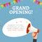 Grand opening flyer banner template. Marketing business concept with megaphone. Grand Opening advertising
