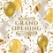 Grand opening - glitter gold logo with flourishes ornamental elements surrounded by golden foil confetti and balloons