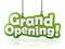 Grand Opening text hanging on white background