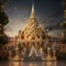 The Grand Palace of Thailand has lights and a Christmas tree on the steps at night amidst the New Year and Christmas festivals.