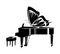 Grand piano and butterfly wing - inspiring classical music instrument black vector outline