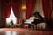 grand piano in corner of opulent ballroom