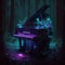 Grand Piano in Enchanted Forest, outwardly, surreal, luminescent, opalescent, AI Generative
