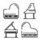 Grand piano icons set, outline style