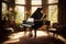 Grand piano sitting in the middle of elegant living room. AI generated.