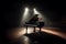 Grand piano sitting on stage with a spotlight shining on background. Music concept background. AI generated.