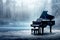 The grand piano on the snow in winter season with snow forest background, the concept: a song about winter, Generative AI