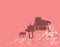 Grand piano and spring season cherry blossom vector copy space background