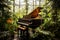 Grand piano standing at nature and in interior