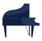 Grand piano vector illustration with a classic design and navy blue color. Simplistic musical instrument graphic