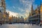 Grand Place Grote Markt with Town Hall Hotel de Ville and Maison du Roi King`s House or Breadhouse in Brussels, Belgium.