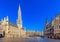 Grand Place Grote Markt with Town Hall Hotel de Ville and Maison du Roi King`s House or Breadhouse in Brussels, Belgium.