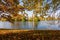 Grand pond in autumn in Catherine park, Pushkin, Saint Petersburg, Russia