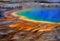 Grand Prismatic Spring Yellowstone National Park Tourists Viewing Spectacular Scene