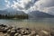 Grand Teton Mountains, clouds, at Jenny Lake, Jackson Hole, Wyom