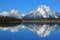 Grand Teton National Park, Mount Moran and Rocky Mountains Range reflected in Jackson Lake, Wyoming, USA