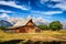 Grand Teton scenic view with abandoned barn on Mormon Row