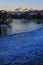 Grand Tetons Mountain Range Teton Mountains with Snow and Sunset Light with River & Ice