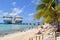 Grand Turk, Turks and Caicos Islands - April 03 2014: Carnival Liberty and Victory Cruise Ship passengers on a day in Grand Turk