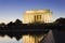 Grand view of the historic Lincoln Memorial illuminated at night-time, National Mall, Washington DC