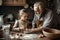 grandchild and grandfather cooking and making dough for cookies