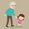 Granddaughter walking with her grandfather