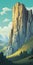 Grandeur Of Scale: Illustration Of Cliff With Mountain Background