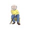 Grandfather with a cane sits and thinks. Vector color illustration