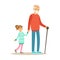 Grandfather And Girl Walking Holding Hands, Part Of Grandparents Having Fun With Grandchildren Series