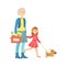 Grandfather And Granddaughter Walking The Dog, Part Of Grandparent Grandchild Passing Time Together Set Illustrations