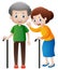 Grandfather and grandmother with walking stick