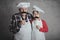 Grandfather With Grandson with cook hat and mustache