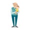 Grandfather with grandson. Family photo. Grandparents day greeting card concept. Cartoon vector hand drawn eps 10