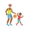 Grandfather And Grandson Playing Basketball, Part Of Grandparent Grandchild Passing Time Together Set Illustrations