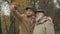 Grandfather with grandson takes selfie